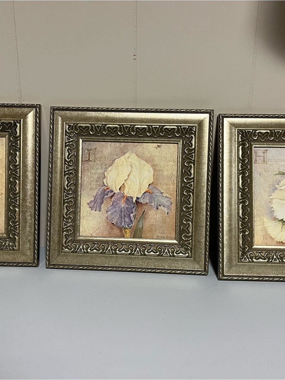 Floral Iris Framed Wall Art - Gold Frame, Purple & Cream Flower